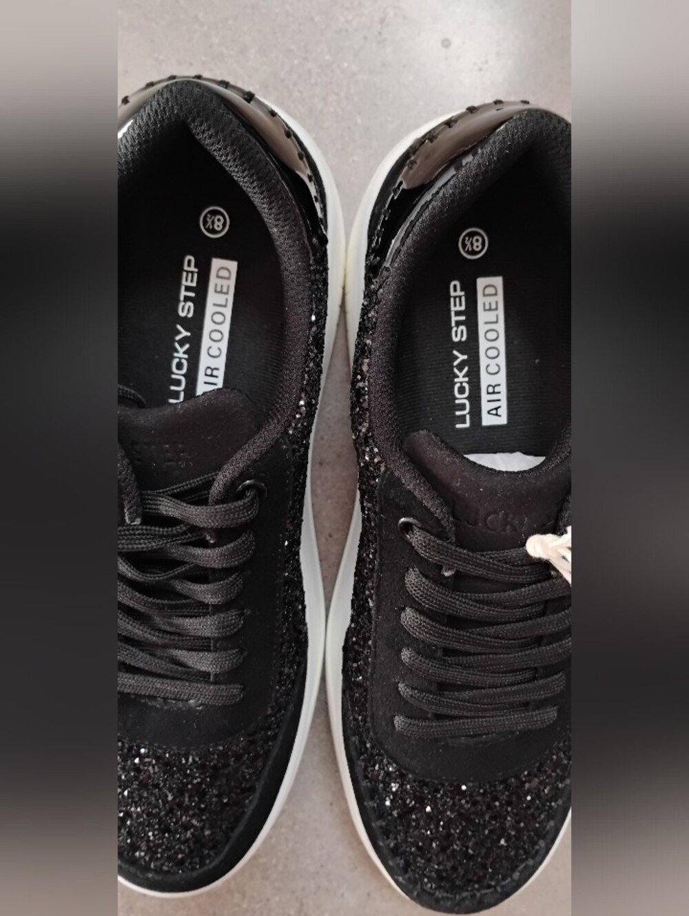 Lucky Step Black Glitter Platform Sneakers for Women - Picture 10 of 13
